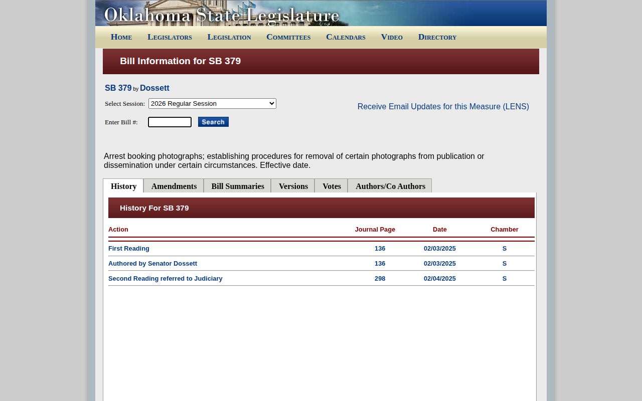 Oklahoma SB 379 history for Garfield County released inmate mugshot records